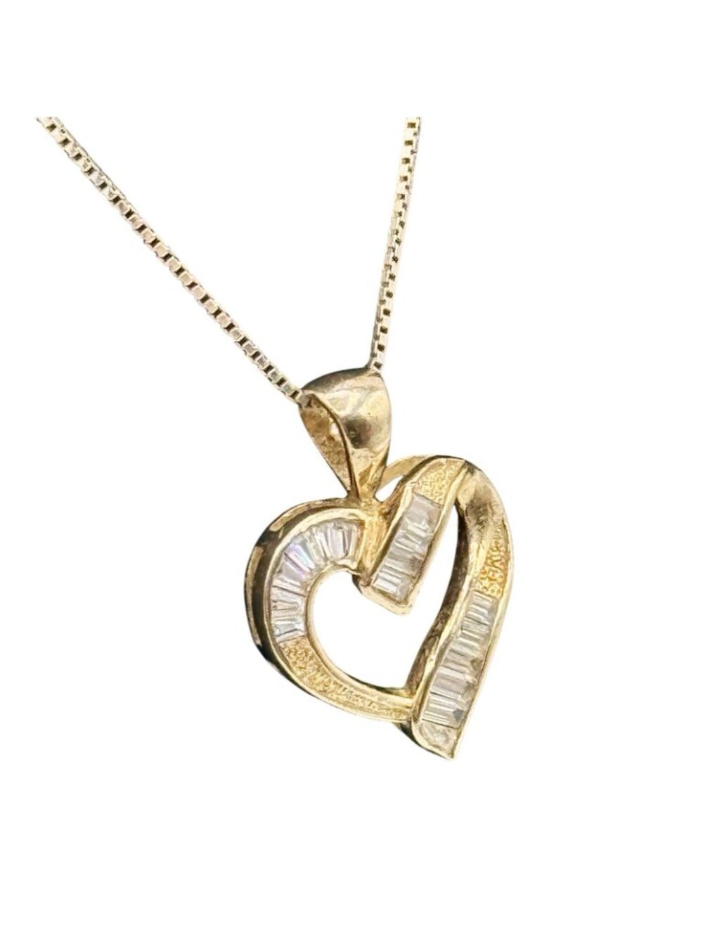 Heart Pendant Vermeil Baguette CZ Necklace Box Chain 19" 925 Cottage Fairy Love - Picture 3 of 15